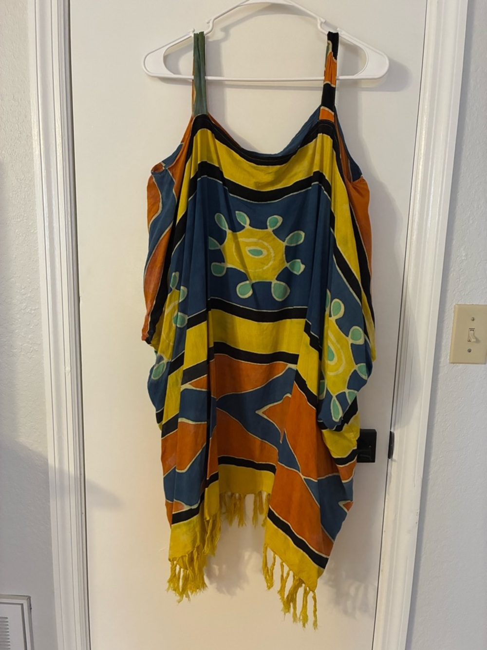 Our Hearts Boho Fringe Dress/coverup in Yellow, Navy & Rust